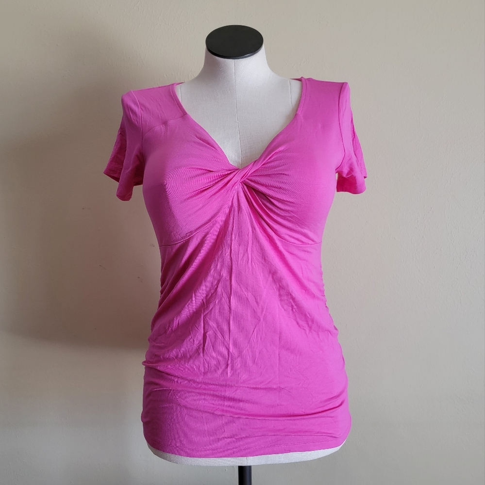 Maternity Short Sleeve Twist Front Top - Pink - Isabel Maternity